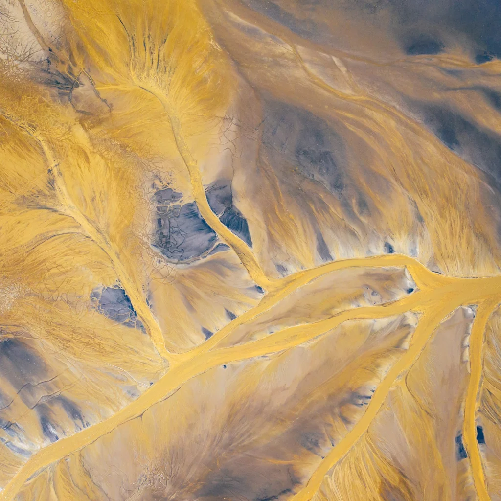 Arial view of desert road
